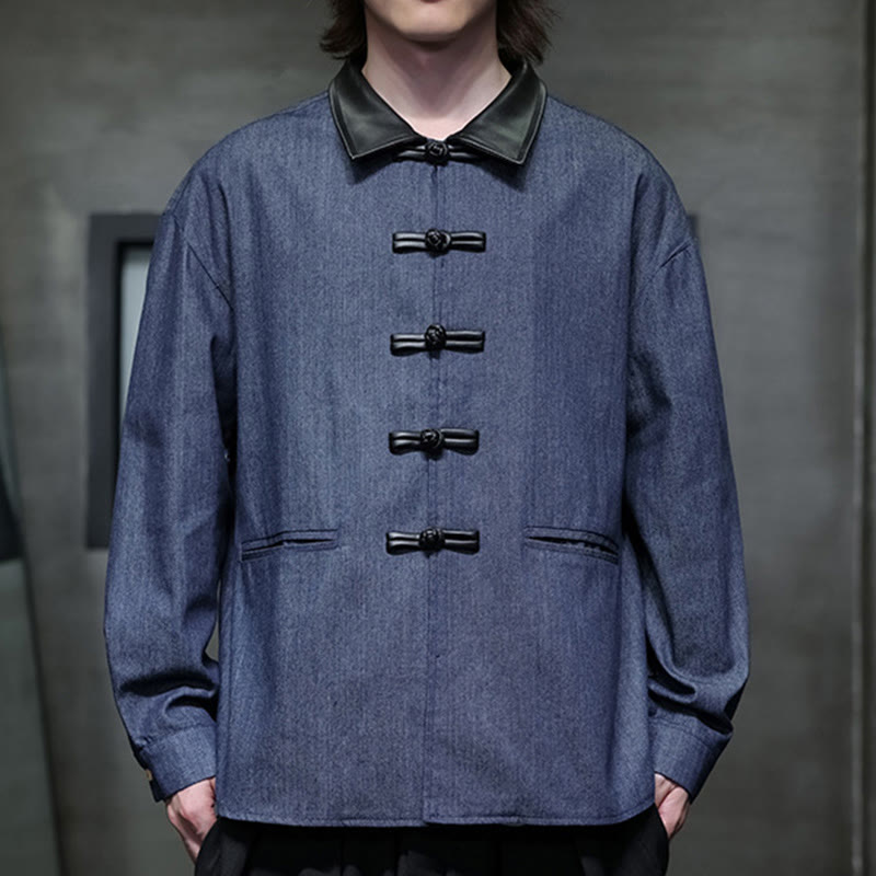 Chemise à manches longues en coton avec poches et boutons grenouille Buddha Stones pour homme - image 10