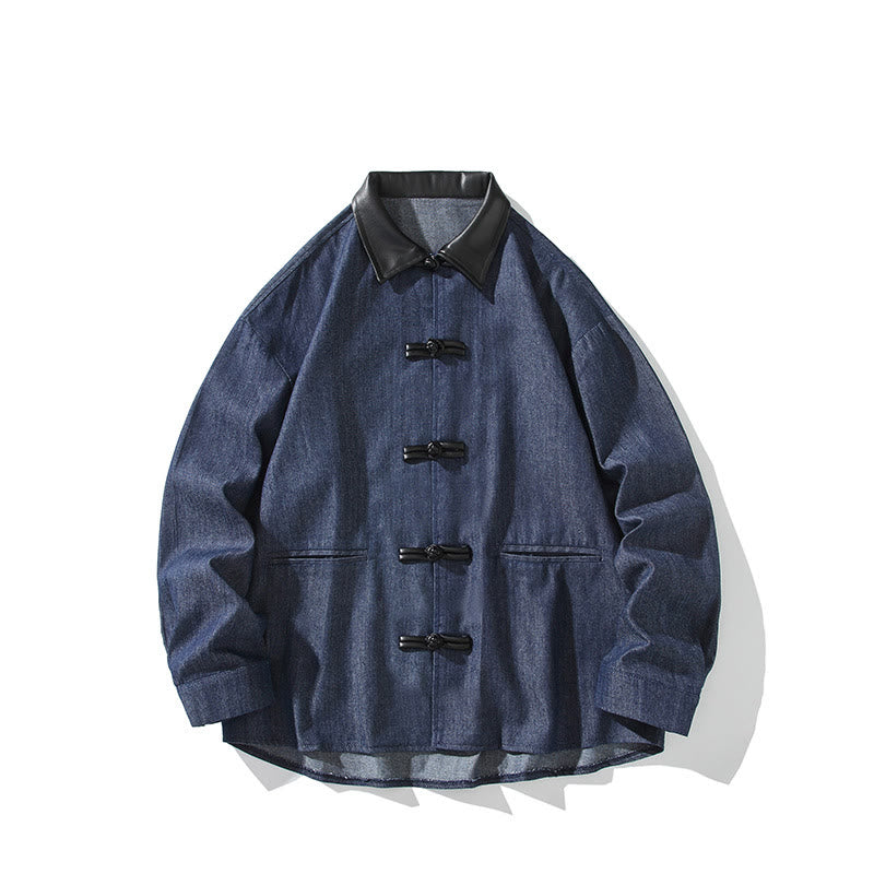 Chemise à manches longues en coton avec poches et boutons grenouille Buddha Stones pour homme - image 1
