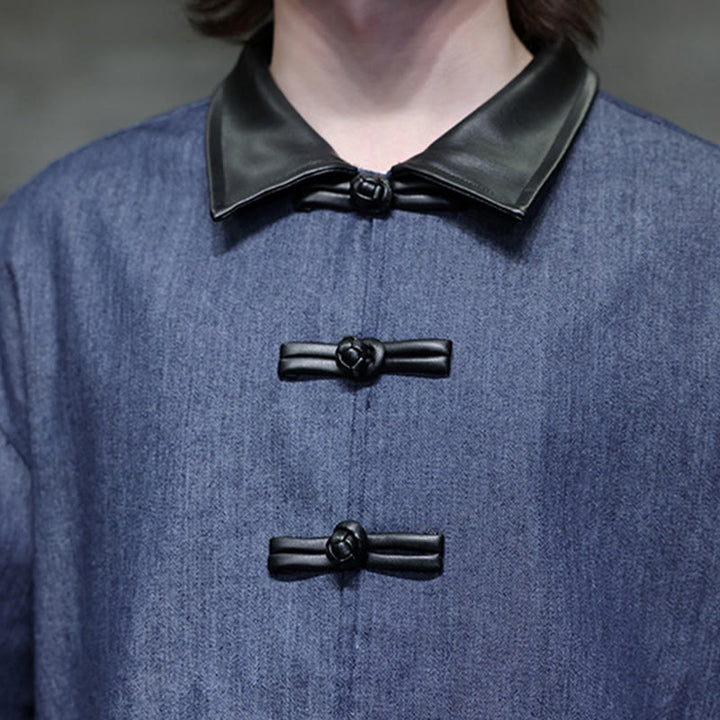 Chemise à manches longues en coton avec poches et boutons grenouille Buddha Stones pour homme - image 11