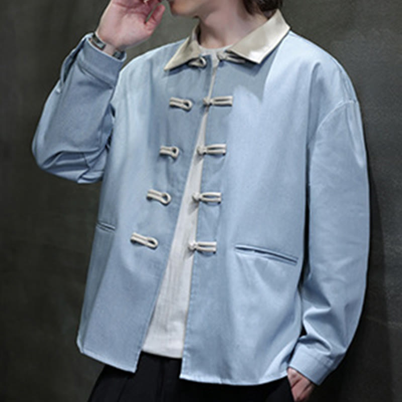 Chemise à manches longues en coton avec poches et boutons grenouille Buddha Stones pour homme - image 17