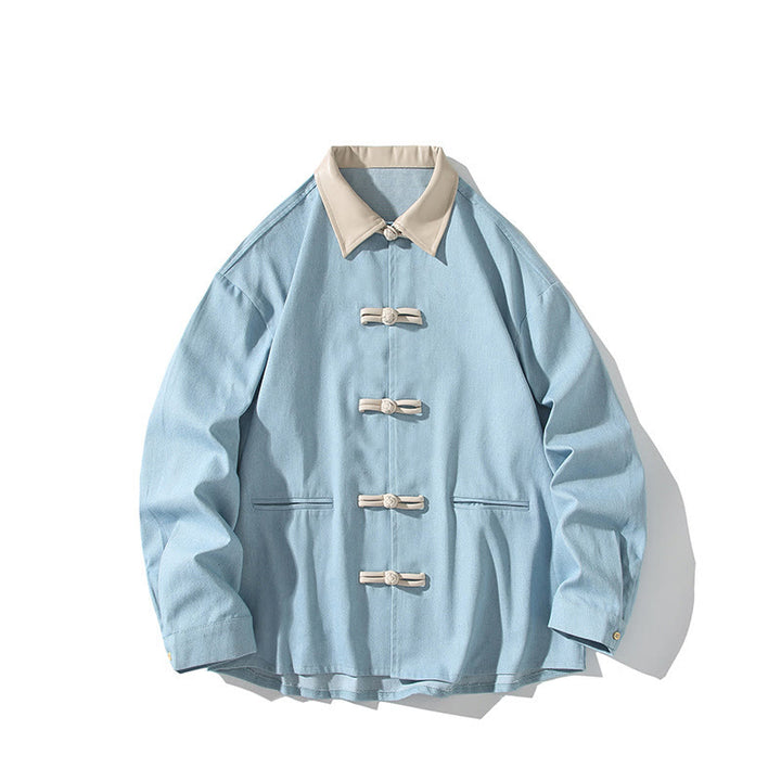 Chemise à manches longues en coton avec poches et boutons grenouille Buddha Stones pour homme - image 14