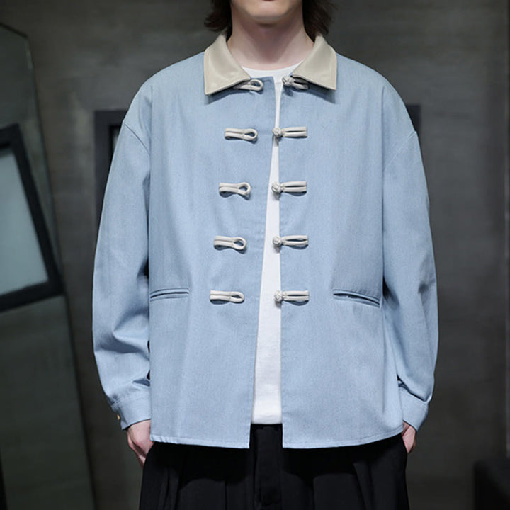 Chemise à manches longues en coton avec poches et boutons grenouille Buddha Stones pour homme - image 18