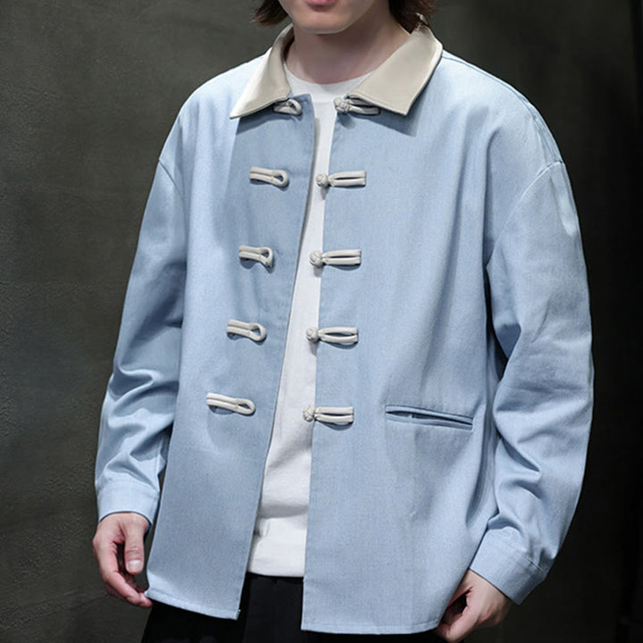 Chemise à manches longues en coton avec poches et boutons grenouille Buddha Stones pour homme - image 19