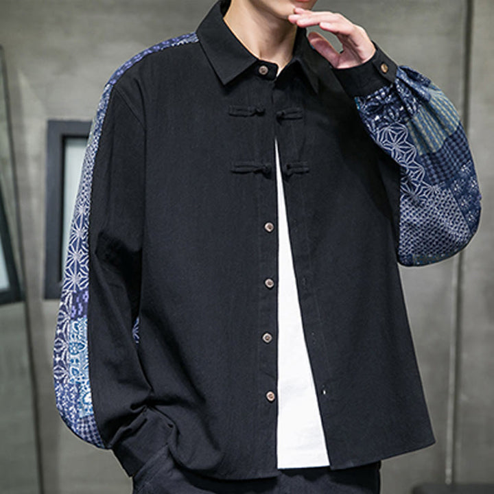 Chemise à manches longues en coton mélangé à motif floral Buddha Stones pour homme - image 3