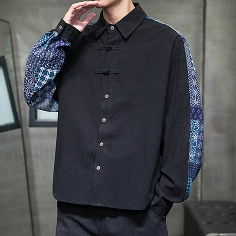 Chemise à manches longues en coton mélangé à motif floral Buddha Stones pour homme - image 1