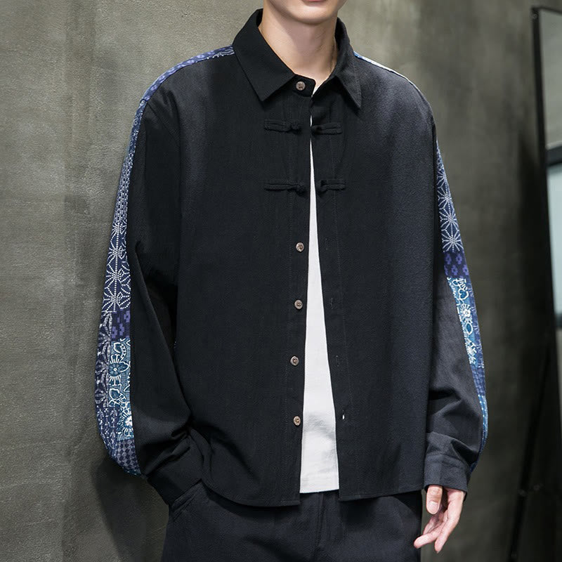 Chemise à manches longues en coton mélangé à motif floral Buddha Stones pour homme - image 7