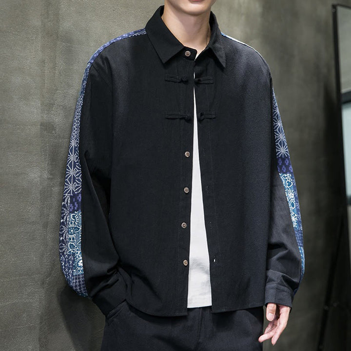 Chemise à manches longues en coton mélangé à motif floral Buddha Stones pour homme - image 7