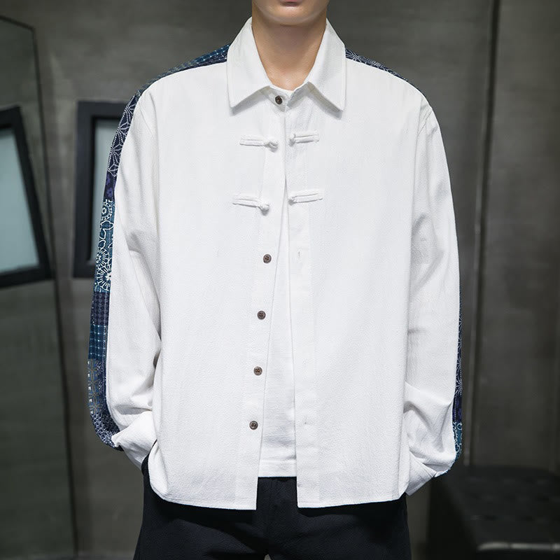 Chemise à manches longues en coton mélangé à motif floral Buddha Stones pour homme - image 12