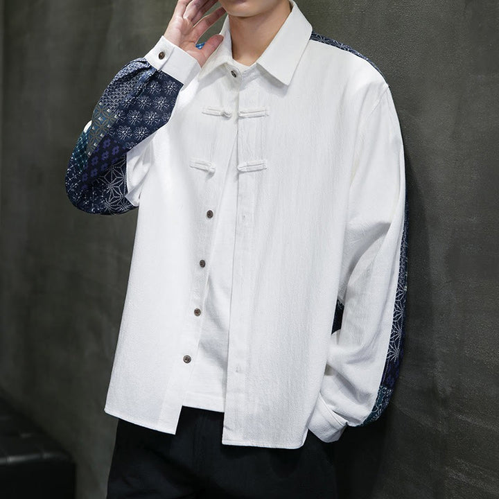 Chemise à manches longues en coton mélangé à motif floral Buddha Stones pour homme - image 9