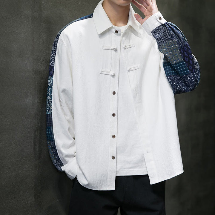 Chemise à manches longues en coton mélangé à motif floral Buddha Stones pour homme - image 14
