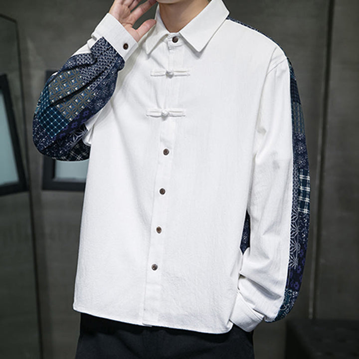 Chemise à manches longues en coton mélangé à motif floral Buddha Stones pour homme - image 16