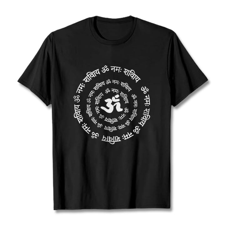 T-shirt en coton avec Buddha Stones et symboles OM et mantras sanskrits - Noir - 2XL - image 7