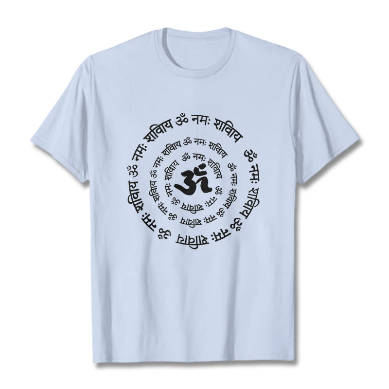 T-shirt en coton avec Buddha Stones et symboles OM et mantras sanskrits - Cyan clair - 2XL - image 11