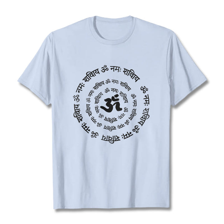T-shirt en coton avec Buddha Stones et symboles OM et mantras sanskrits - Cyan clair - 2XL - image 11