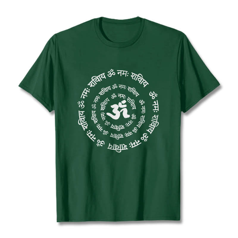T-shirt en coton avec Buddha Stones et symboles OM et mantras sanskrits - Forêt Verte - 2XL - image 1