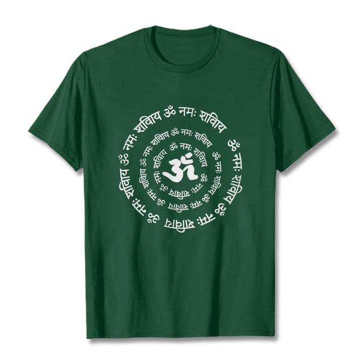 T-shirt en coton avec Buddha Stones et symboles OM et mantras sanskrits - Forêt Verte - 2XL - image 1