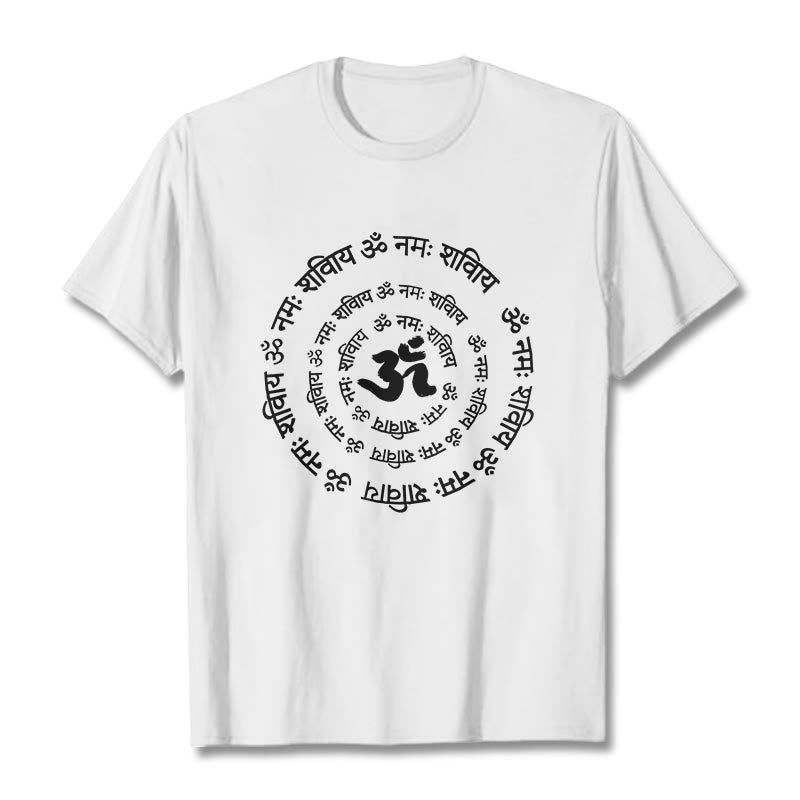 T-shirt en coton avec Buddha Stones et symboles OM et mantras sanskrits - Blanc - 2XL - image 4