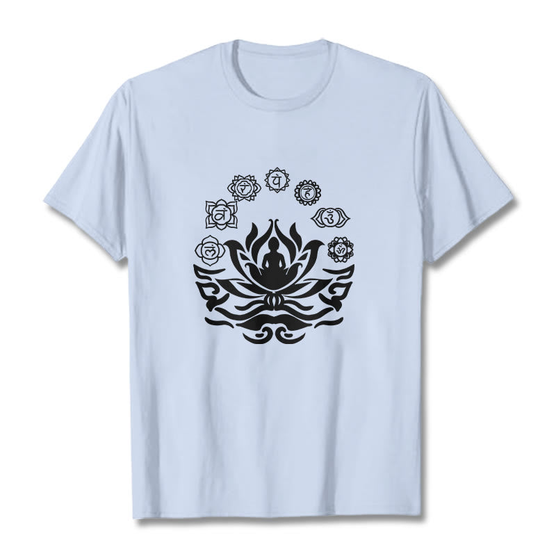 T-shirt Buddha Stones, symbole OM, mantras sanskrits, motif fleur de lotus - Cyan clair - 2XL - image 11