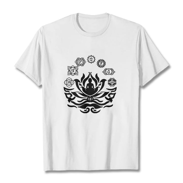 T-shirt Buddha Stones, symbole OM, mantras sanskrits, motif fleur de lotus - Blanc - 2XL - image 1