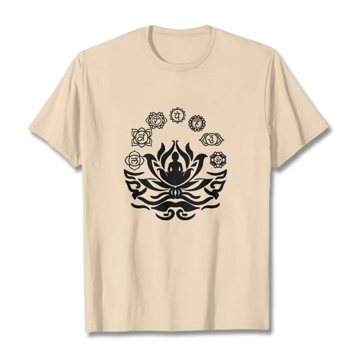 T-shirt Buddha Stones, symbole OM, mantras sanskrits, motif fleur de lotus - Bisque - 2XL - image 12