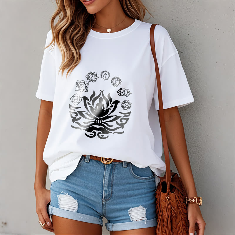T-shirt Buddha Stones, symbole OM, mantras sanskrits, motif fleur de lotus - image 3