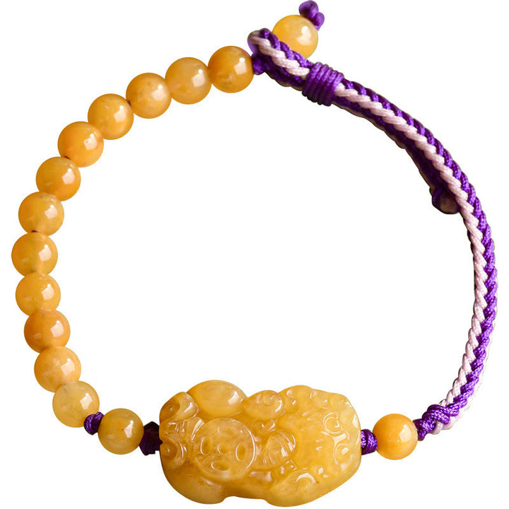 Bracelet de richesse PiXiu en perles de jade et soie dorées de Buddha Stones - image 11