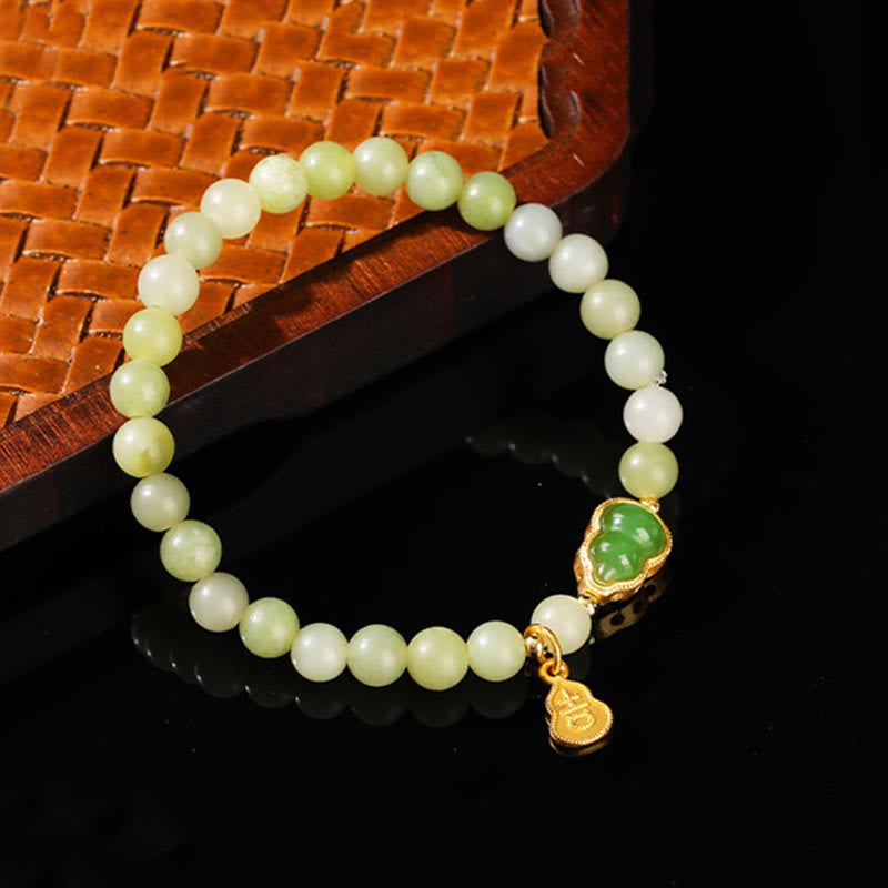 Bracelet porte-bonheur en jade vert aventurine naturelle et Buddha Stones - Jade (tour de poignet : 14-16 cm) - image 1