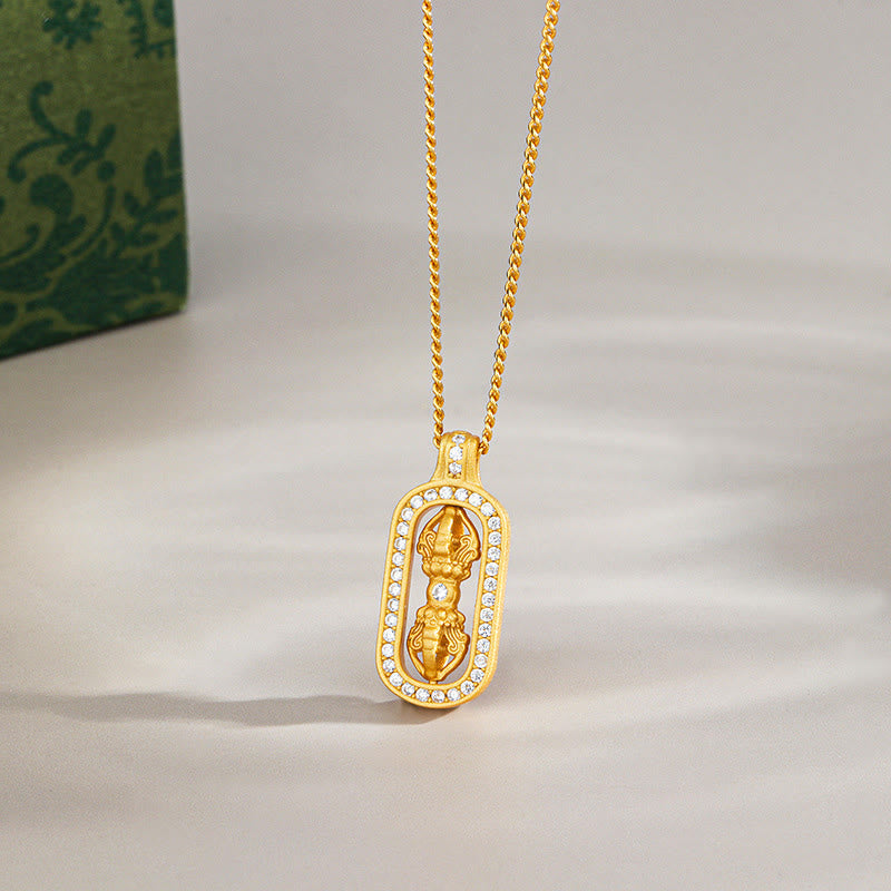 Collier pendentif en argent sterling 925 avec Buddha Stones et mini PiXiu Dorje Vajra - Doré - Vajra - image 7