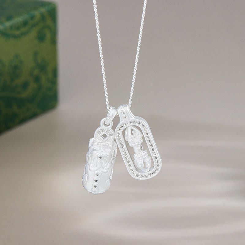 Collier pendentif en argent sterling 925 avec Buddha Stones et mini PiXiu Dorje Vajra - Argent - Pixiu Vajra - image 9