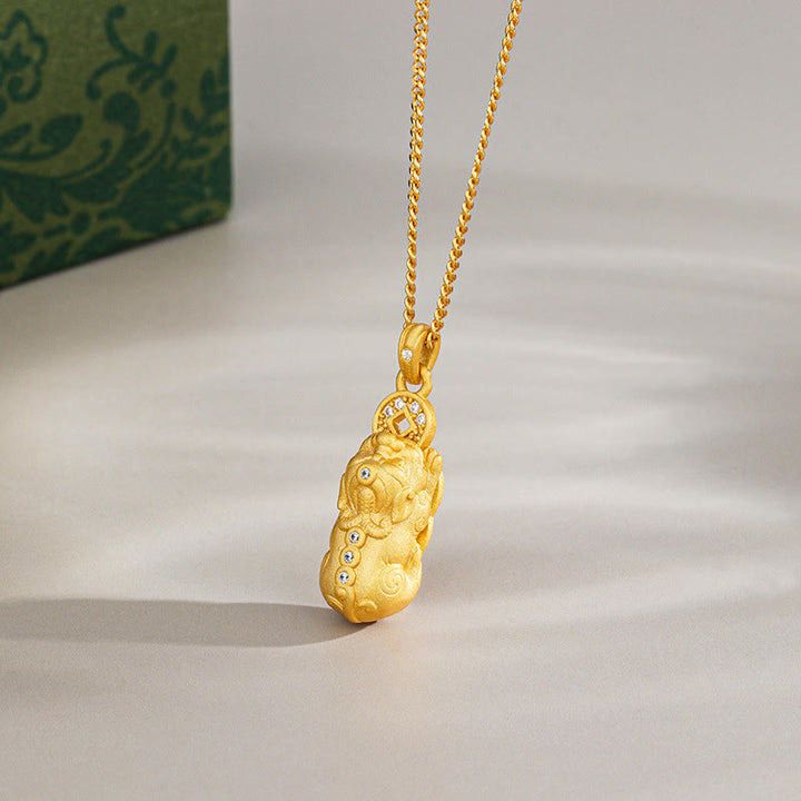 Collier pendentif en argent sterling 925 avec Buddha Stones et mini PiXiu Dorje Vajra - Doré - Pixiu - image 7