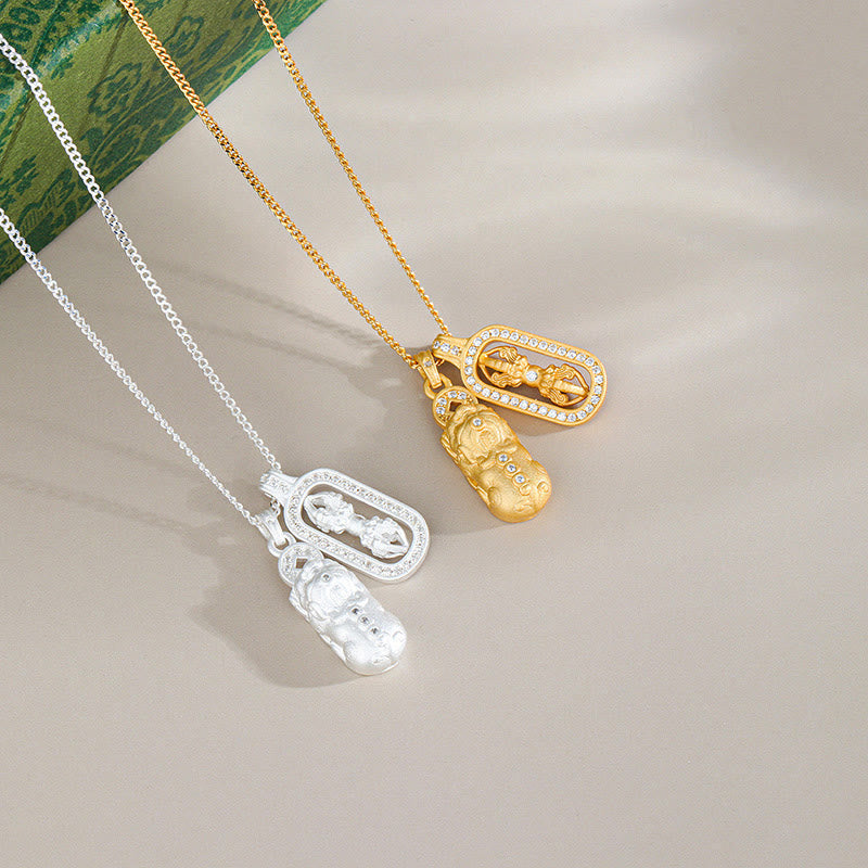 Collier pendentif en argent sterling 925 avec Buddha Stones et mini PiXiu Dorje Vajra - image 1