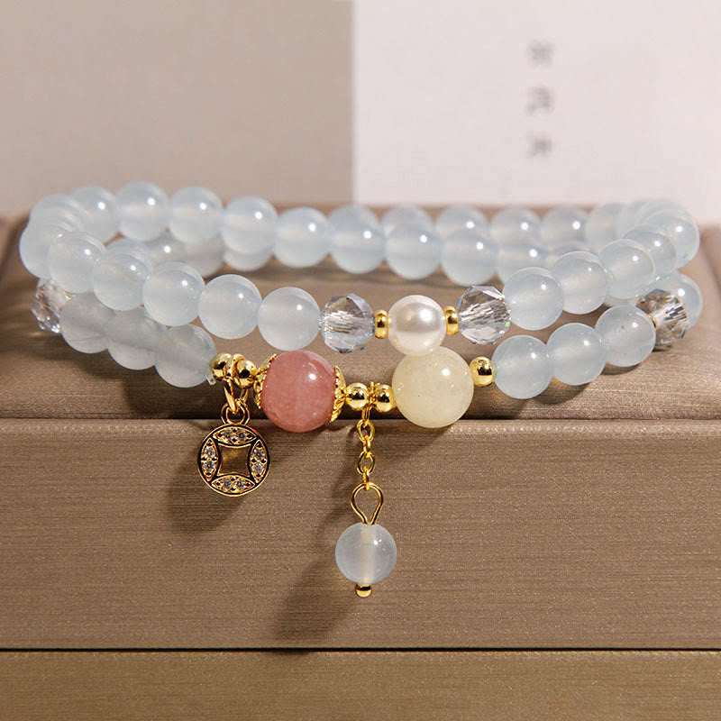 Bracelet double tour positif en Buddha Stones, tourmaline violette, jade, aigue-marine, jade et cuivre - Aigue-marine (tour de poignet : 14-15 cm) - image 7