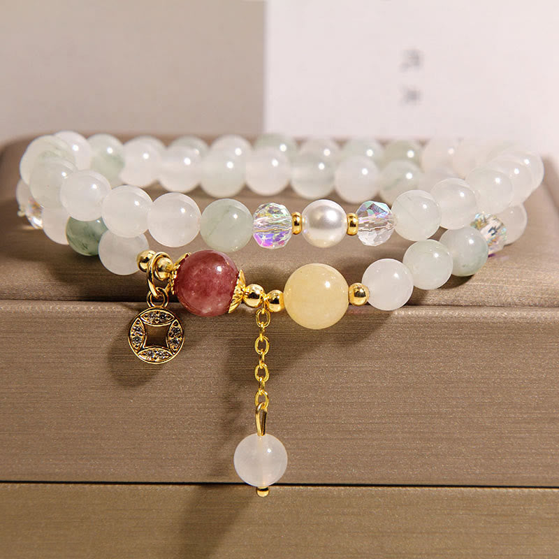 Bracelet double tour positif en Buddha Stones, tourmaline violette, jade, aigue-marine, jade et cuivre - Jade (tour de poignet : 14-15 cm) - image 9
