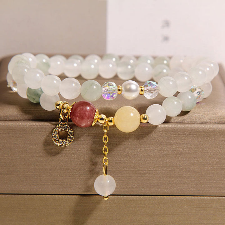 Bracelet double tour positif en Buddha Stones, tourmaline violette, jade, aigue-marine, jade et cuivre - Jade (tour de poignet : 14-15 cm) - image 9