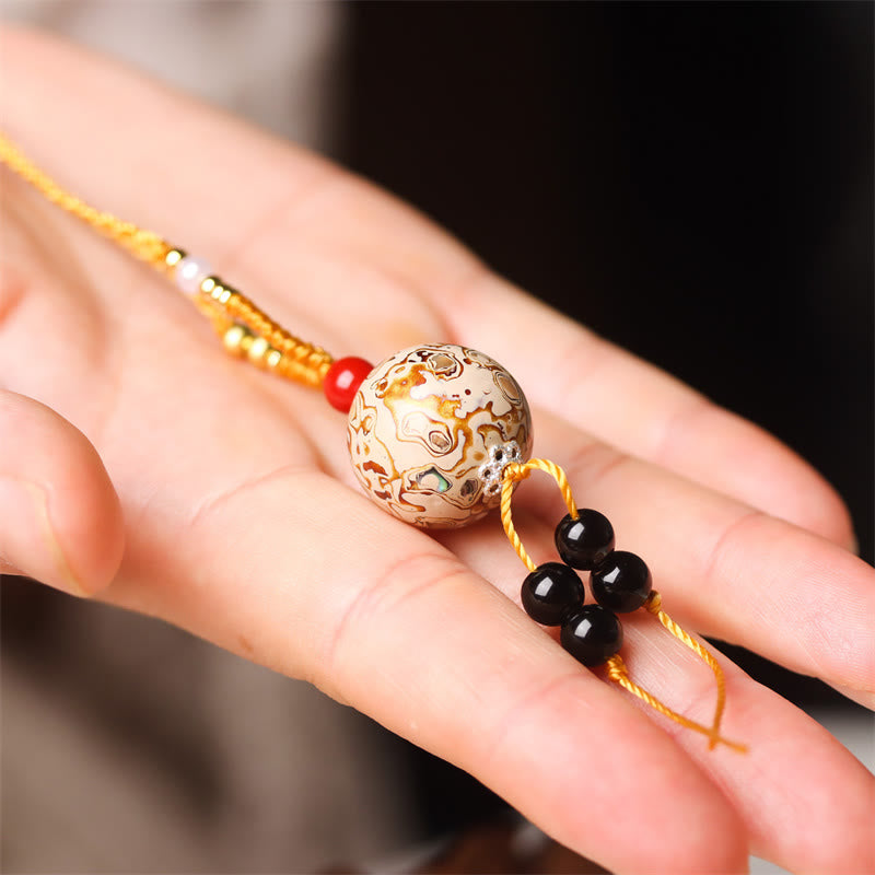 Collier pendentif en Buddha Stones, bois d'ébène, perles de Vénus Aurora, laque, artisanat de la paix - image 6