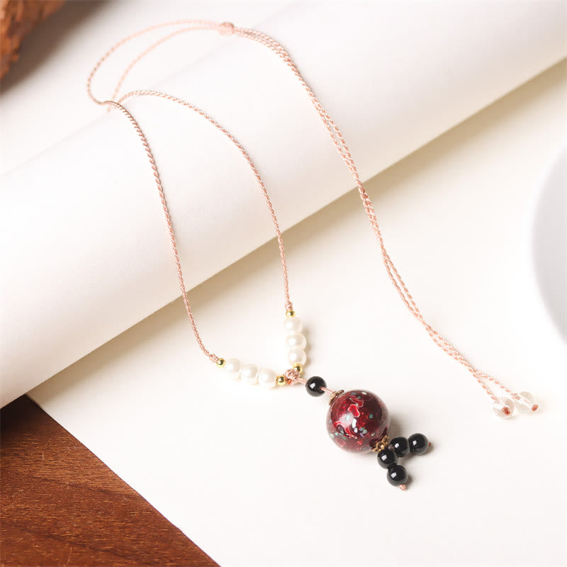 Collier pendentif en perles artisanales en bois d'ébène et laque Aurora , Buddha Stones - image 2