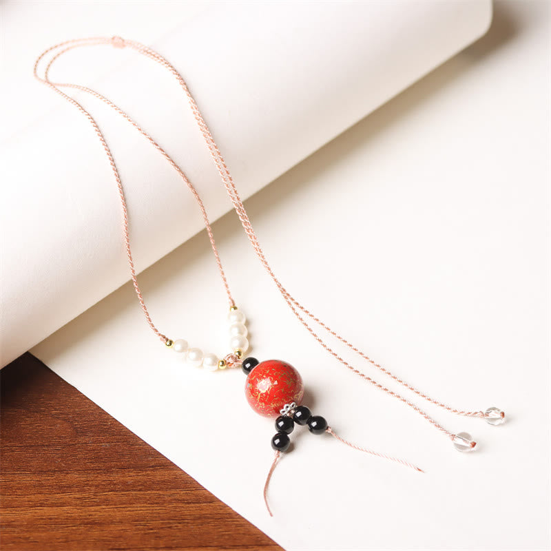 Collier pendentif en perles artisanales en bois d'ébène et laque Aurora , Buddha Stones - Charme rouge (rouge aléatoire) - image 8