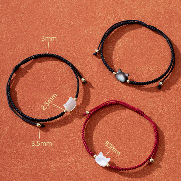 Bracelet de connexion en coquillage et fil rouge avec tête de chat sans visage et Buddha Stones - image 8