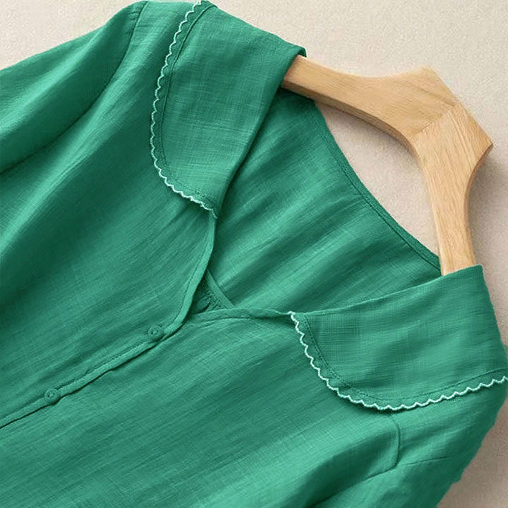 Chemise décontractée à manches mi-longues et col moyen pour femme avec boutons et Buddha Stones - image 3