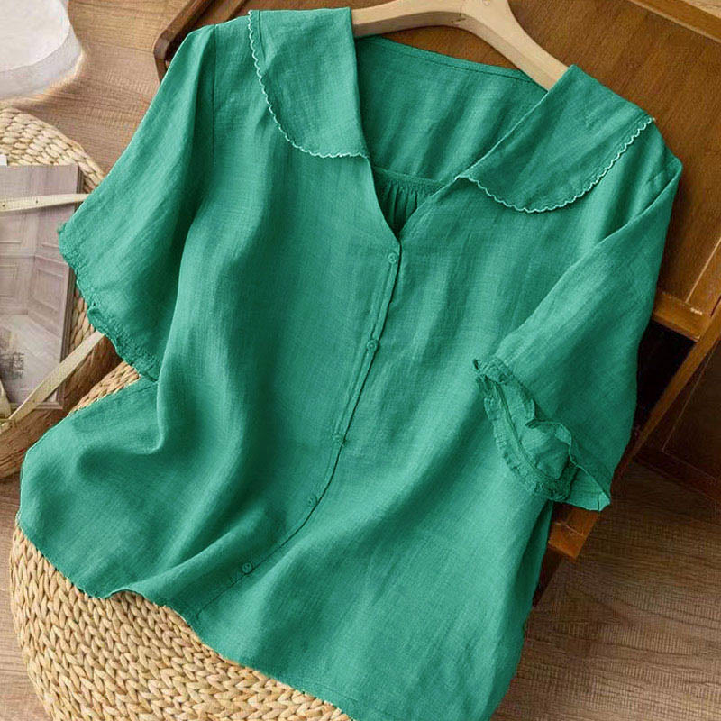 Chemise décontractée à manches mi-longues et col moyen pour femme avec boutons et Buddha Stones - image 1