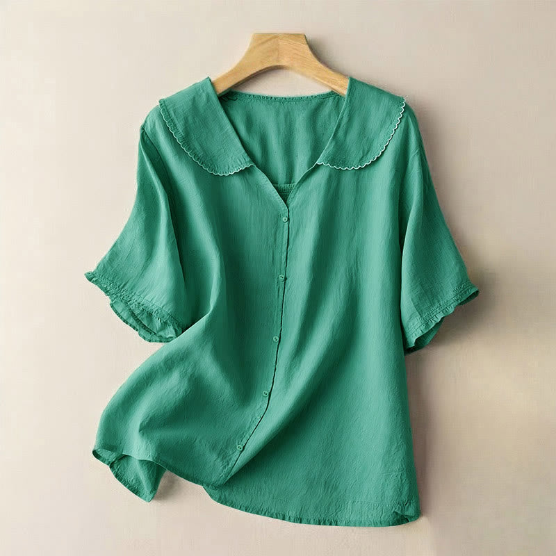 Chemise décontractée à manches mi-longues et col moyen pour femme avec boutons et Buddha Stones - Vert d'eau - US12，UK/AU16，EU44 (2XL) - image 0