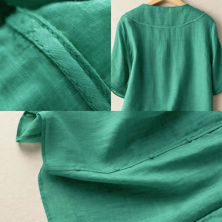 Chemise décontractée à manches mi-longues et col moyen pour femme avec boutons et Buddha Stones - image 4