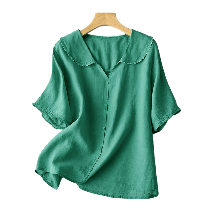 Chemise décontractée à manches mi-longues et col moyen pour femme avec boutons et Buddha Stones - image 3