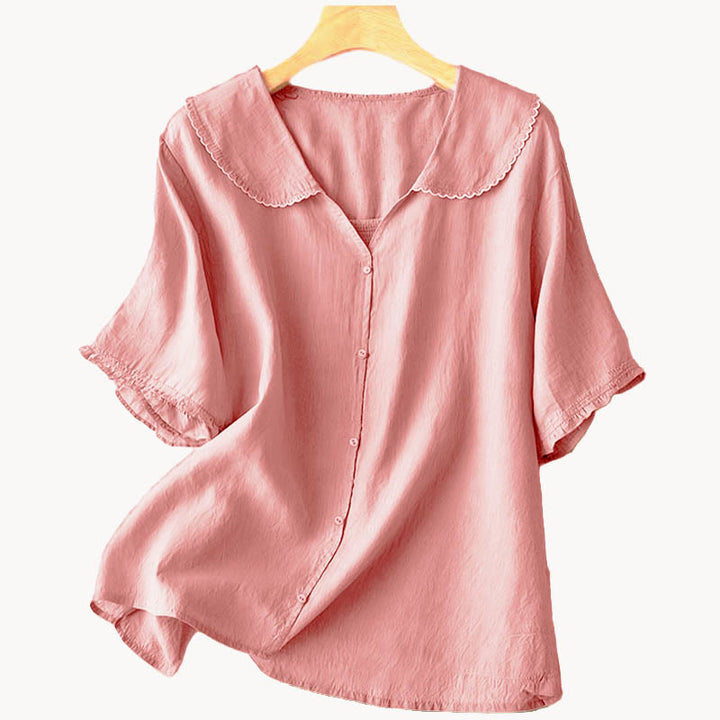 Chemise décontractée à manches mi-longues et col moyen pour femme avec boutons et Buddha Stones - image 24