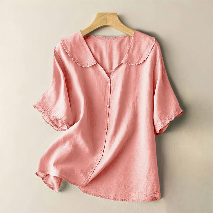 Chemise décontractée à manches mi-longues et col moyen pour femme avec boutons et Buddha Stones - Rose clair - US12，UK/AU16，EU44 (2XL) - image 23
