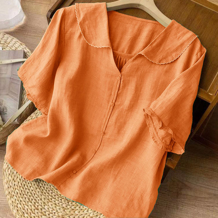 Chemise décontractée à manches mi-longues et col moyen pour femme avec boutons et Buddha Stones - image 9