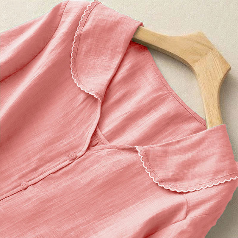 Chemise décontractée à manches mi-longues et col moyen pour femme avec boutons et Buddha Stones - image 25