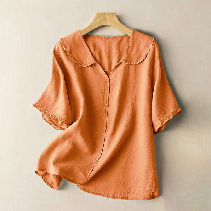 Chemise décontractée à manches mi-longues et col moyen pour femme avec boutons et Buddha Stones - SandyBrown - US12，UK/AU16，EU44 (2XL) - image 6