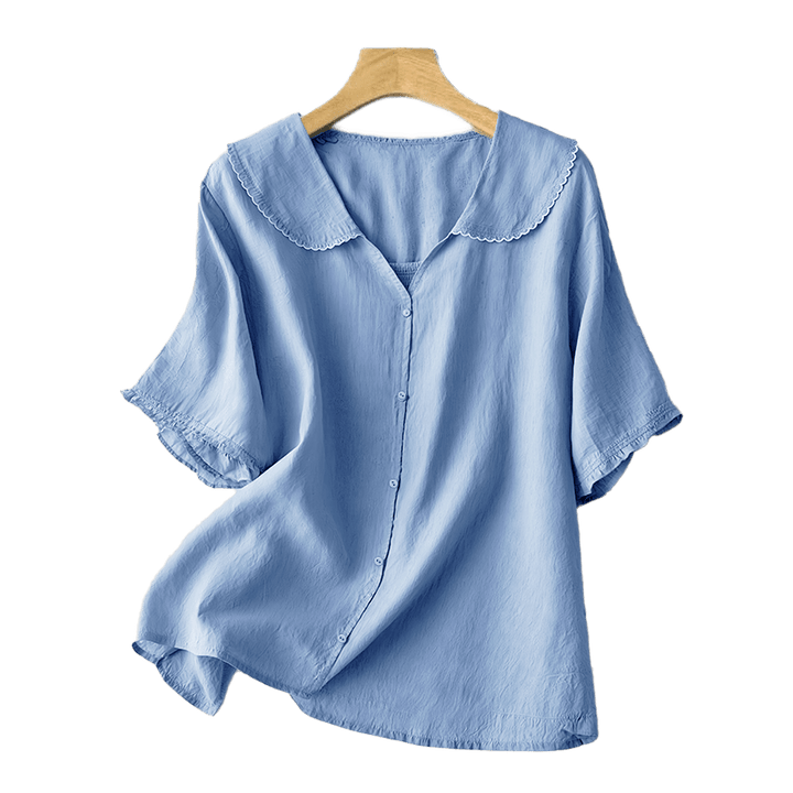 Chemise décontractée à manches mi-longues et col moyen pour femme avec boutons et Buddha Stones - image 14