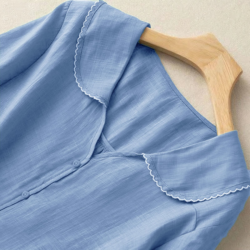 Chemise décontractée à manches mi-longues et col moyen pour femme avec boutons et Buddha Stones - image 12